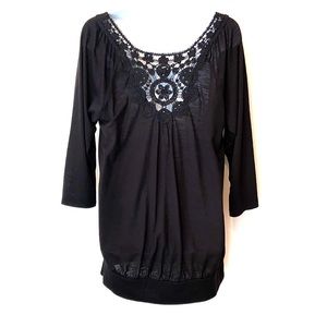 Black Back Lace 3/4 Sleeve Top